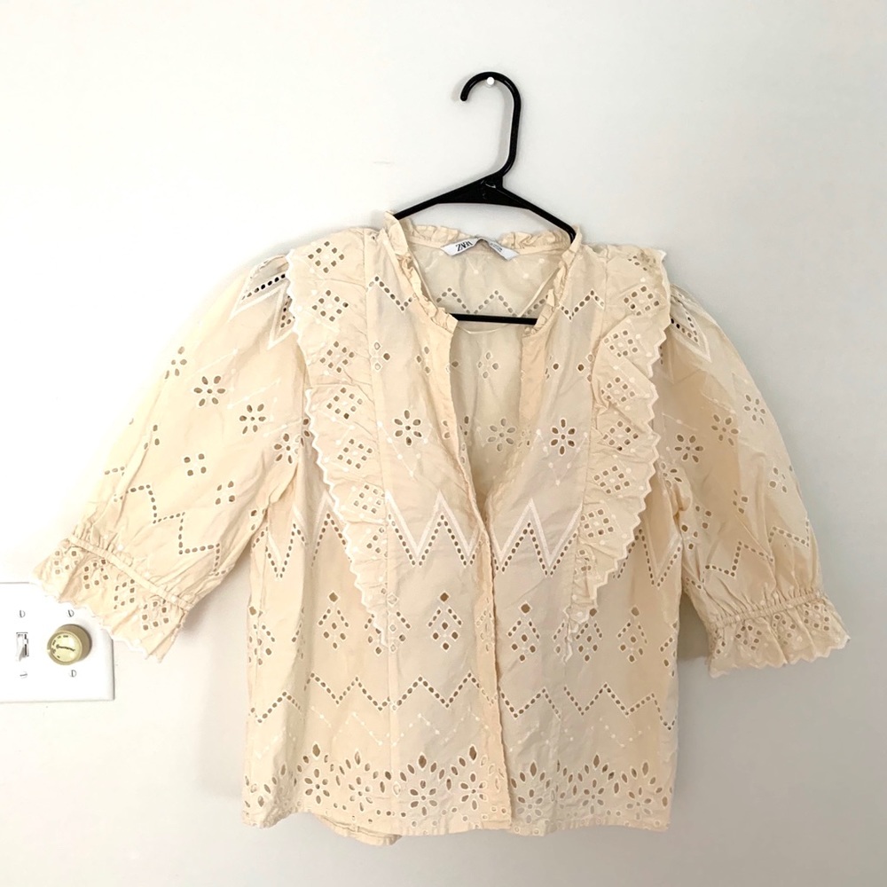 Zara eyelet cream blouse